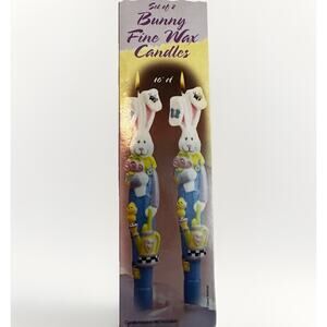 Giftco Bunny Taper Candles Easter Rabbit Folk Art 10” Set of 2 VTG Spring Decor